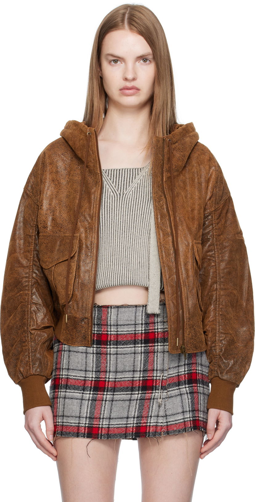 Bomber jakna R13 R13 Shirred Oversized Leather Bomber Jacket Smeđa | R13WR429-R540A