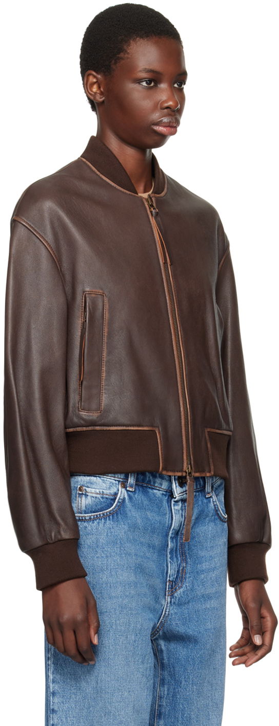 Bomber jakna Max Mara Weekend Max Mara Nappa Leather Bomber Jacket Smeđa | 2425446031600, 1