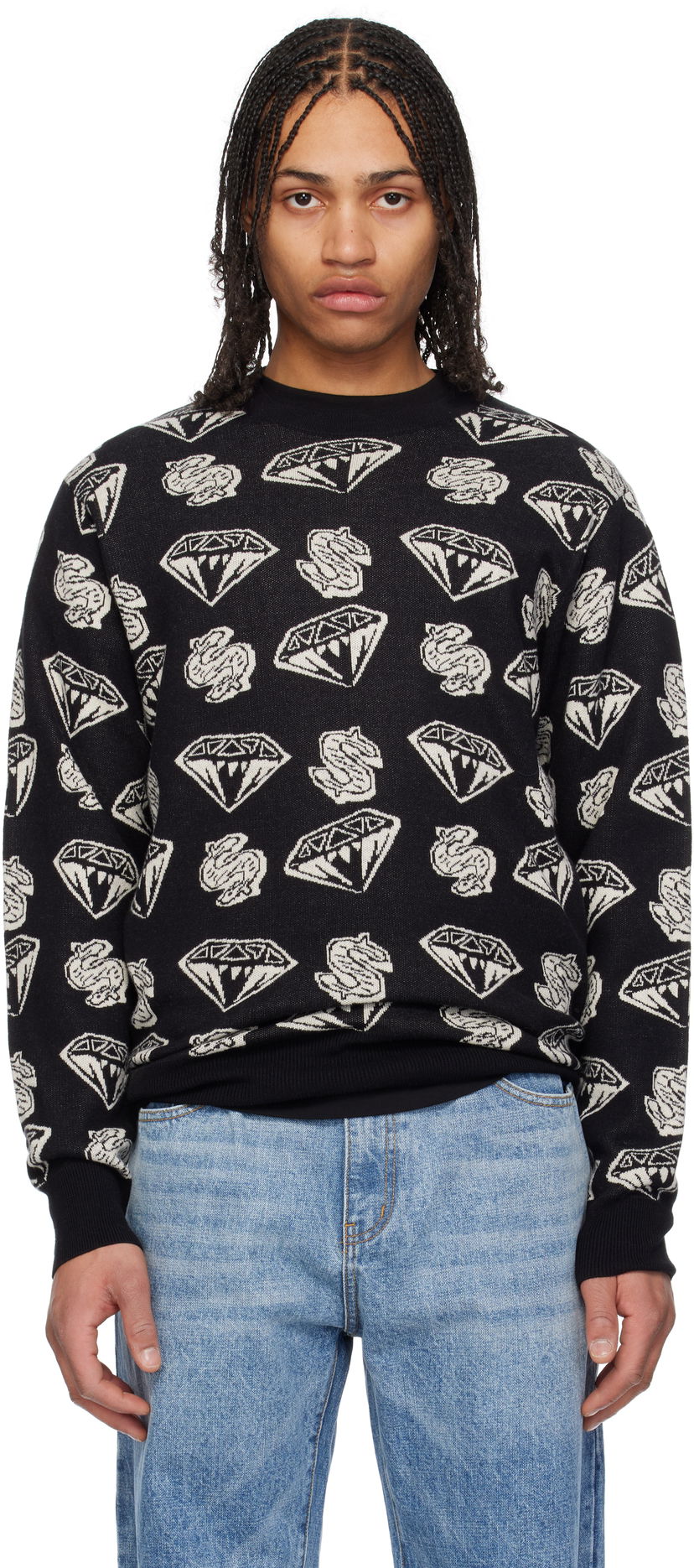 Džemper BILLIONAIRE BOYS CLUB Diamonds & Dollars Knit Sweater Crna | B25130