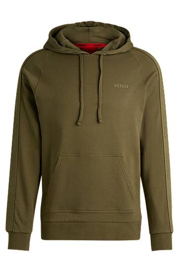 Dukserice BOSS HUGO Cotton-Terry Hoodie with Logo Tape Sleeves Zelena | 50520502