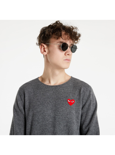 Džemper Comme des Garçons PLAY Red Heart Crewneck Jumper Siva | AZN068 Mid Grey