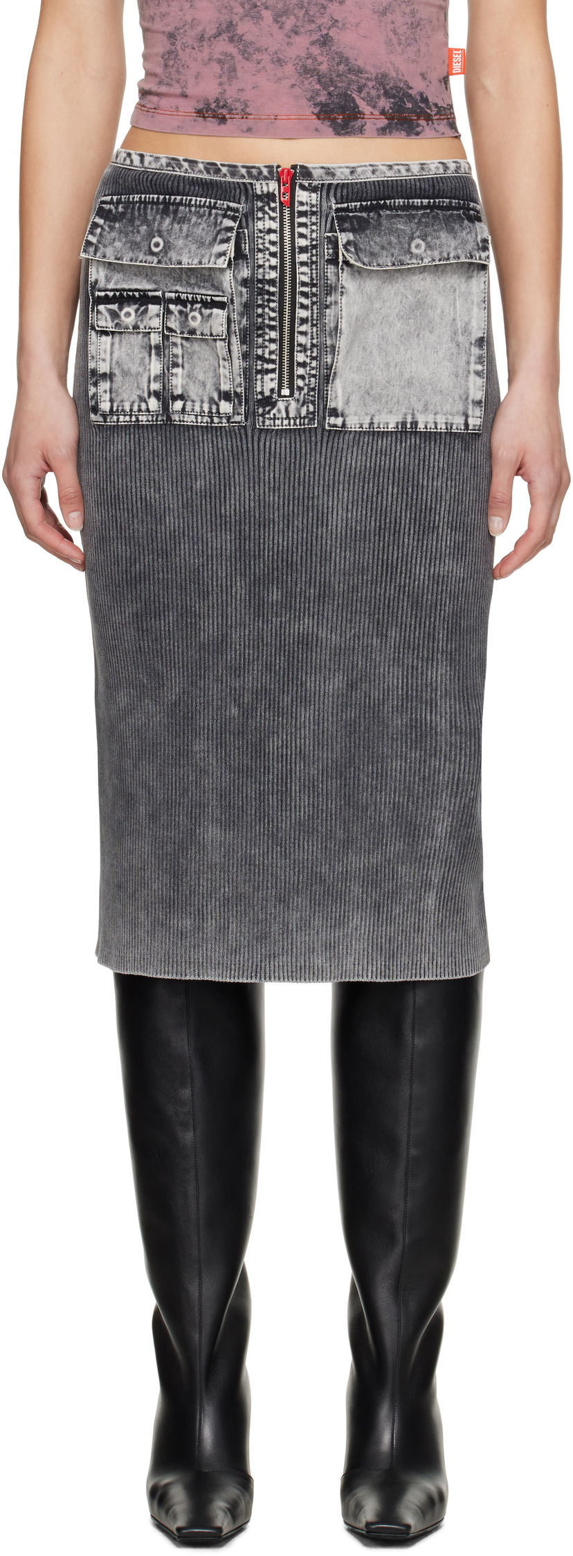 Suknja Diesel Diesel M-Meryn Midi Skirt Siva | A17470 0QMAN