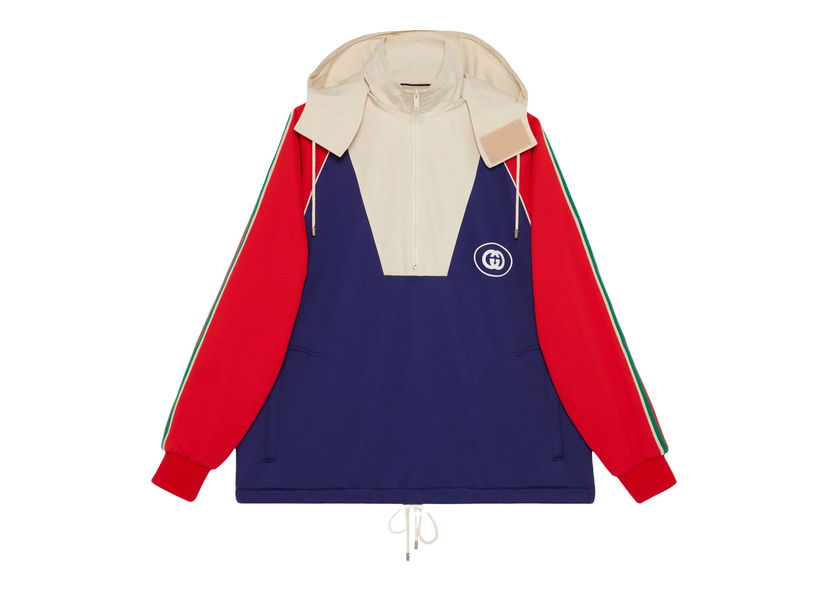 Jakna Gucci Logo Half Zip Jacket Blue Red White Tamnoplava | 695987 XJEH0 4742