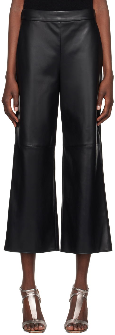 Hlače Max Mara Max Mara Luciana Leather Wide-Leg Culottes Crna | 2429786031600