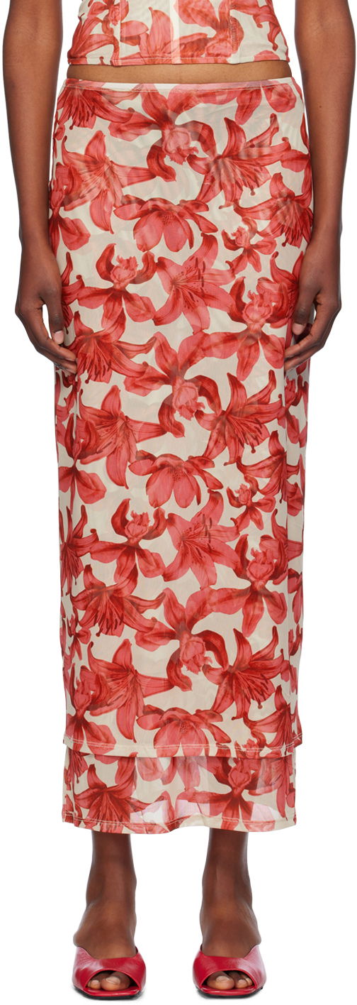 Suknja Miaou Miaou Topanga Floral Print Midi Skirt Crvena | 4064PM2OAL
