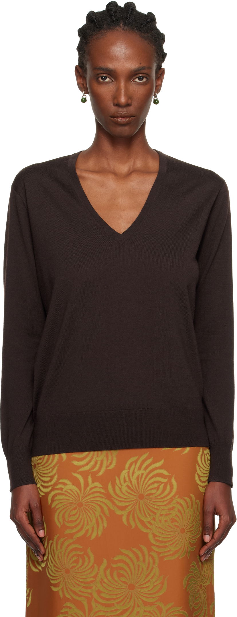 Džemper Dries Van Noten Dries Van Noten Wool V-Neck Sweater Smeđa | 252-011202-2700