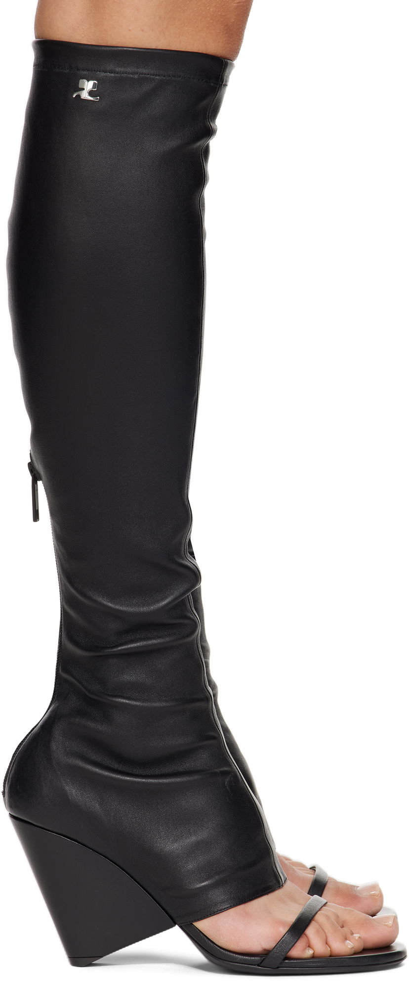 Odjeća Courrèges Courrèges Oblique Wedged Leather Tall Boots Crna | 225SBT053AG0034
