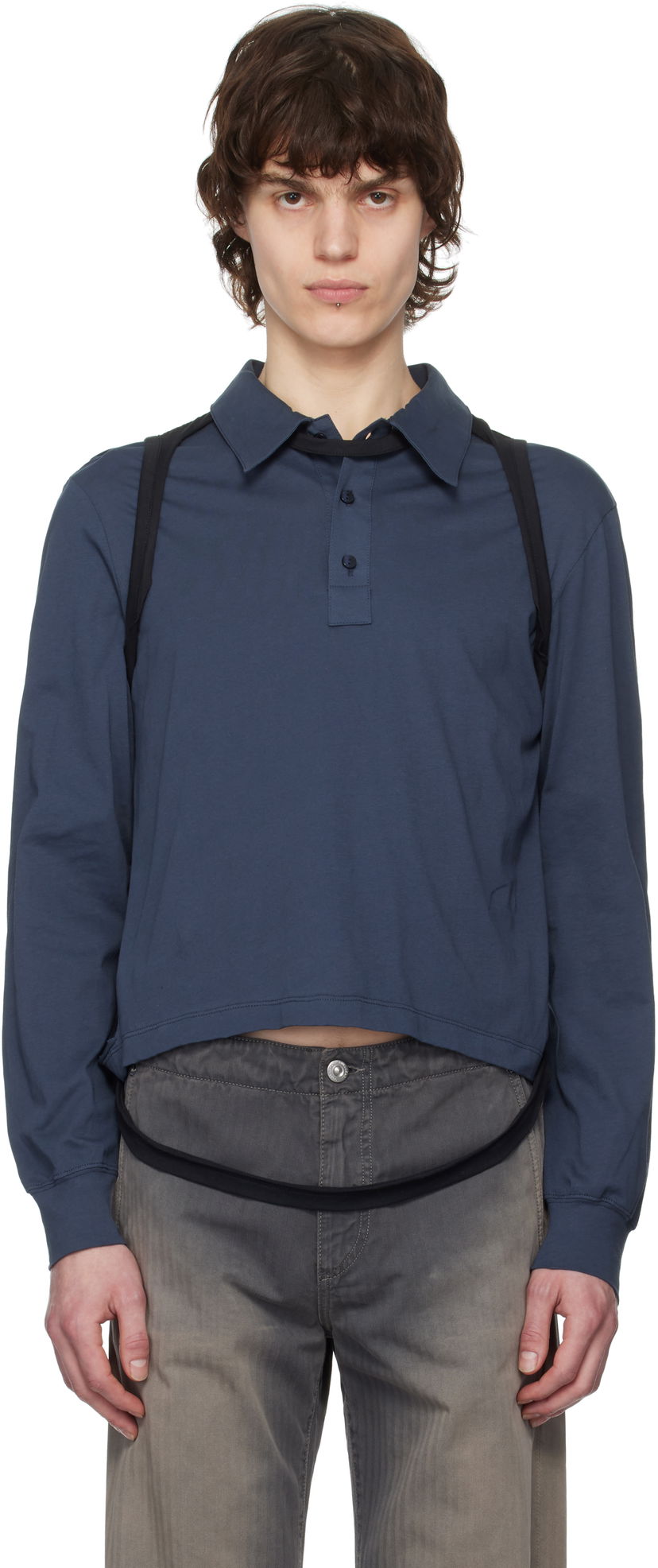 Polo majica Eckhaus Latta Eckhaus Latta Navy Cropped Polo Plava | 1202-EL-PS25-B - BLACKBERRY