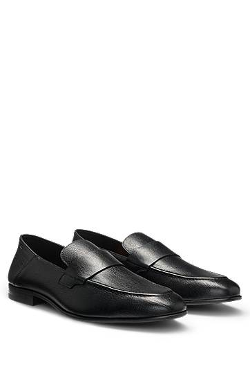 Tenisice i cipele BOSS Tumbled Leather Penny Loafers Crna | 50548074