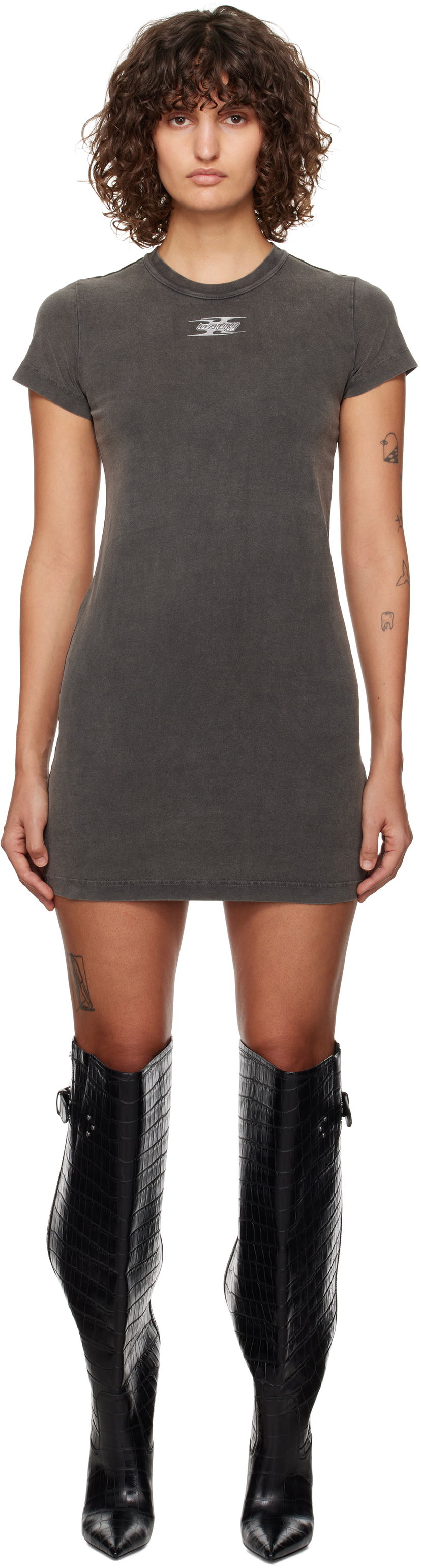 Haljina Alexander Wang Logo-Embossed Mini Dress Siva | 4CC4246283