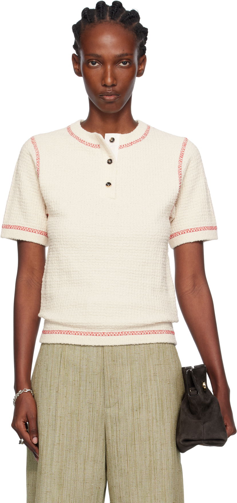 Polo majica Bottega Veneta Bottega Veneta Waffle Knit Polo Shirt Bijela | 825700 V5BD0