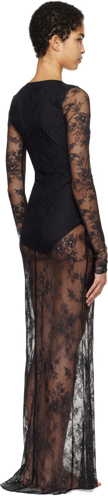 Haljina SKIMS SKIMS Ultra Fine Lace Plunge Maxi Dress Crna | DS-DRS-6473W, 2