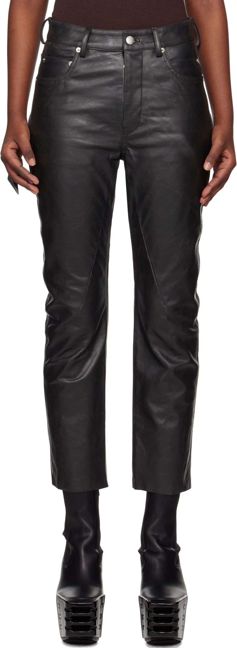 Hlače Rick Owens Rick Owens Hollywood Detroit Cut Leather Pants Crna | RP01E7324 LTP