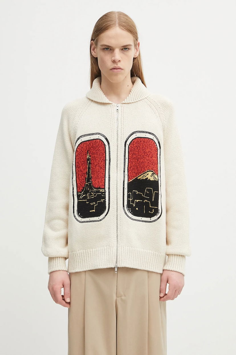 Džemper KENZO City Landmark Graphic Zipped Wool Cardigan Bijela | FF65CA7453CF