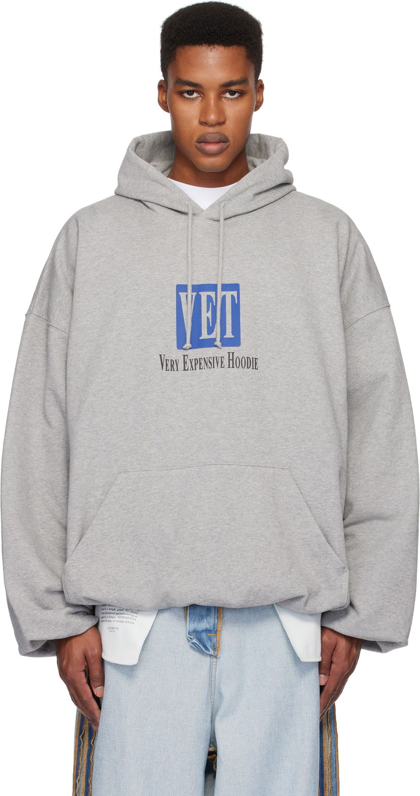 Dukserice VETEMENTS 'VET' Cropped Boxy Hoodie Siva | UA66HD640G