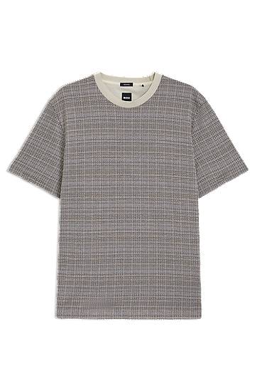 Majica kratkih rukava BOSS Mercerized Cotton T-Shirt with Grid Pattern Bež | 50543401