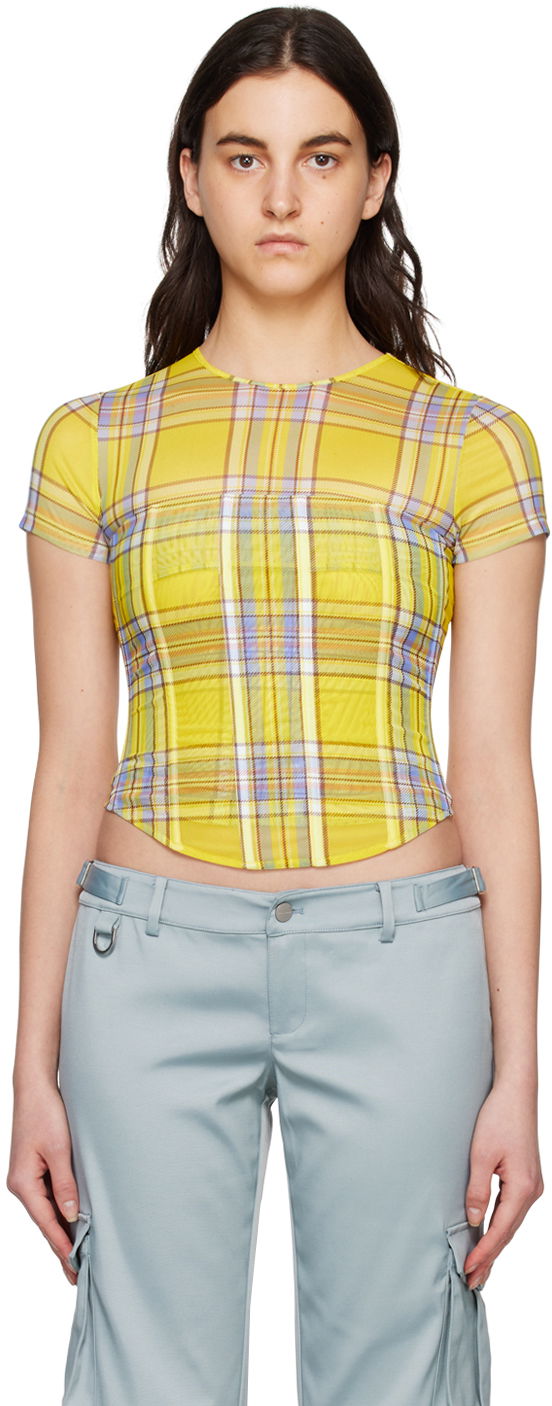 Crop top Miaou Miaou Peri Plaid Corset T-Shirt Žuta | 7018PM1DNP