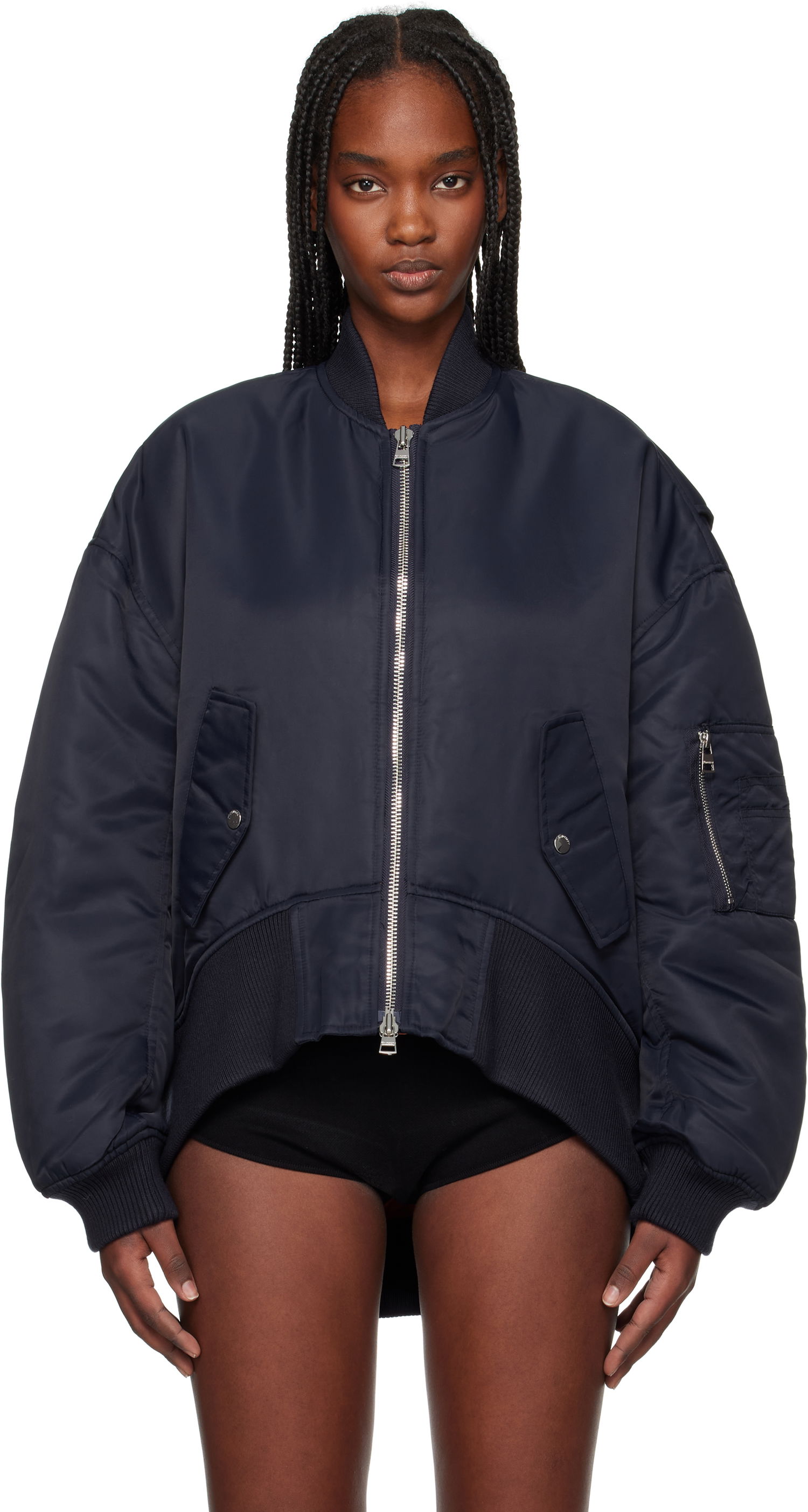 Bomber jakna JW Anderson JW Anderson Oversized Bomber Jacket with Curved Hem Tamnoplava | JK0381-PG1696, 0