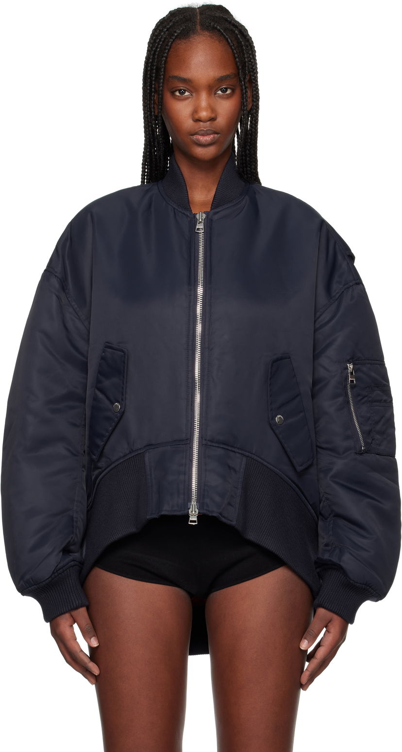 Bomber jakna JW Anderson JW Anderson Oversized Bomber Jacket with Curved Hem Tamnoplava | JK0381-PG1696