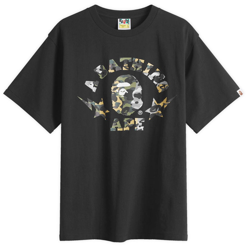 Majica kratkih rukava BAPE Bathing Ape 1St Camo Crazy Sta College T-Shirt, Size Large Crna | 001TEL301016M-BLK