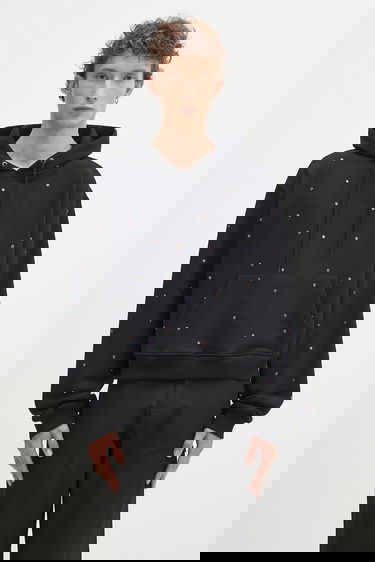 Dukserice Sky High Farm Sky High Farm Studded Cropped Hoodie Crna | SHF07T041, 0