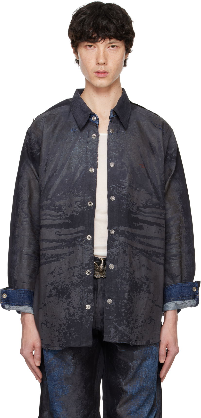 Košulja Diesel Abstract Print Long Sleeve Shirt Plava | A14728-068NL-01