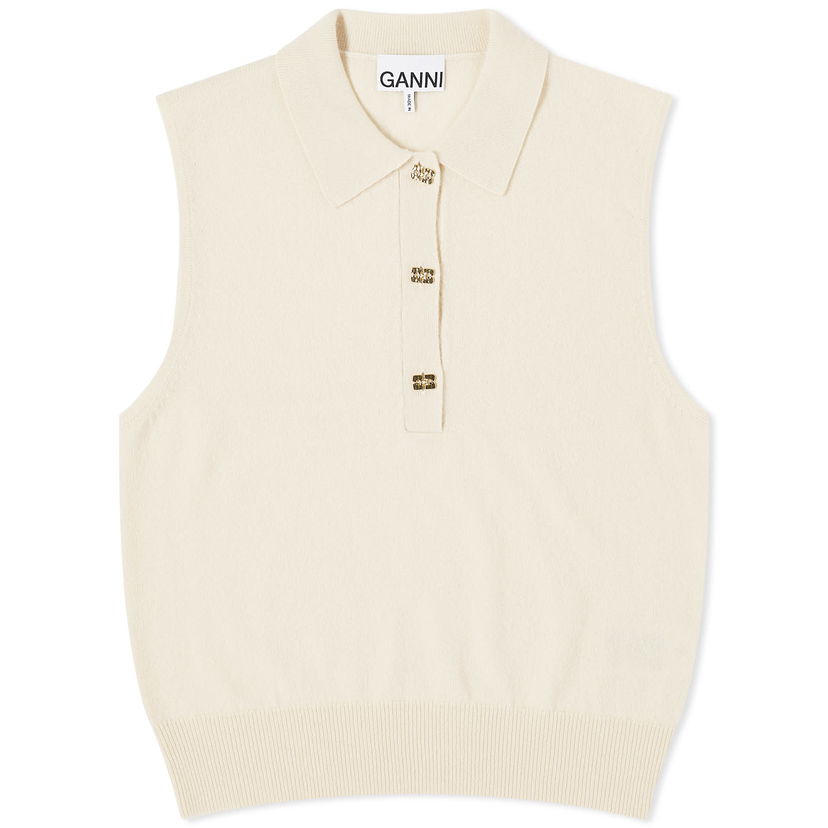 Džemper GANNI Cashmere Mix Sleeveless Polo Vest Bež | K2131-354