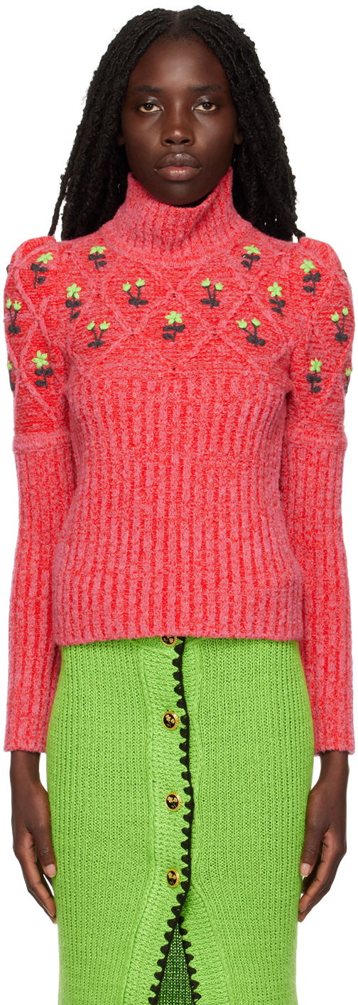 Džemper CORMIO Floral Embroidered Turtleneck Sweater Crvena | OMA TURTLENECK 5