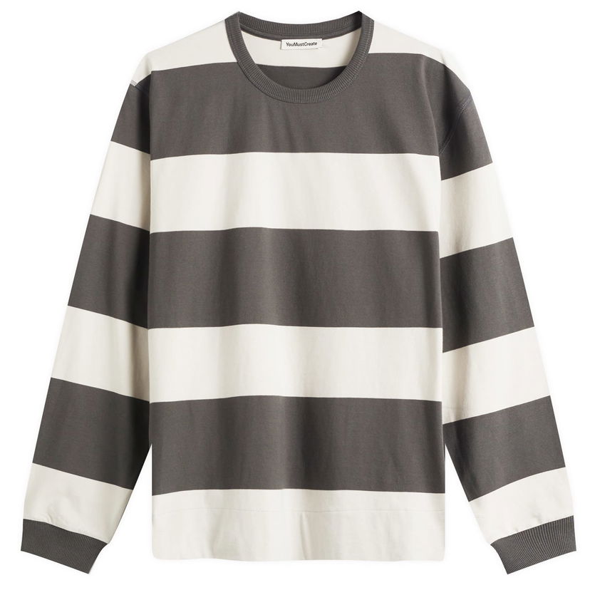 Džemper YMC YMC C86 Block Stripe Long Sleeve T-Shirt, Size Large Siva | P6YAN-92