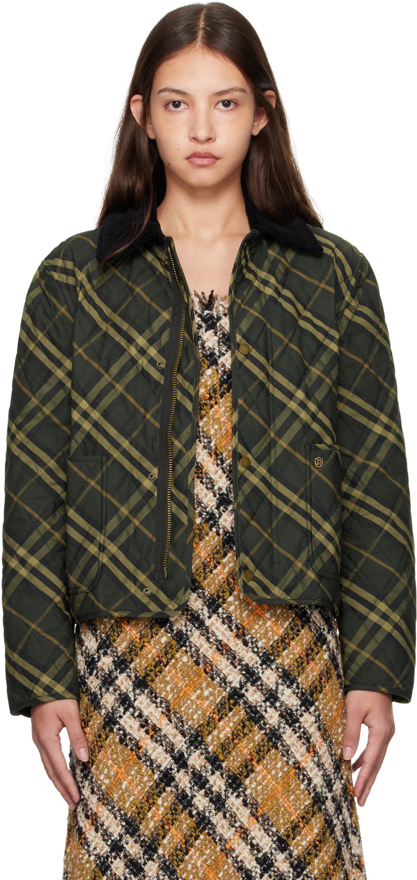 Bomber jakna Burberry Cropped Check Quilted Jacket Zelena | 8099632