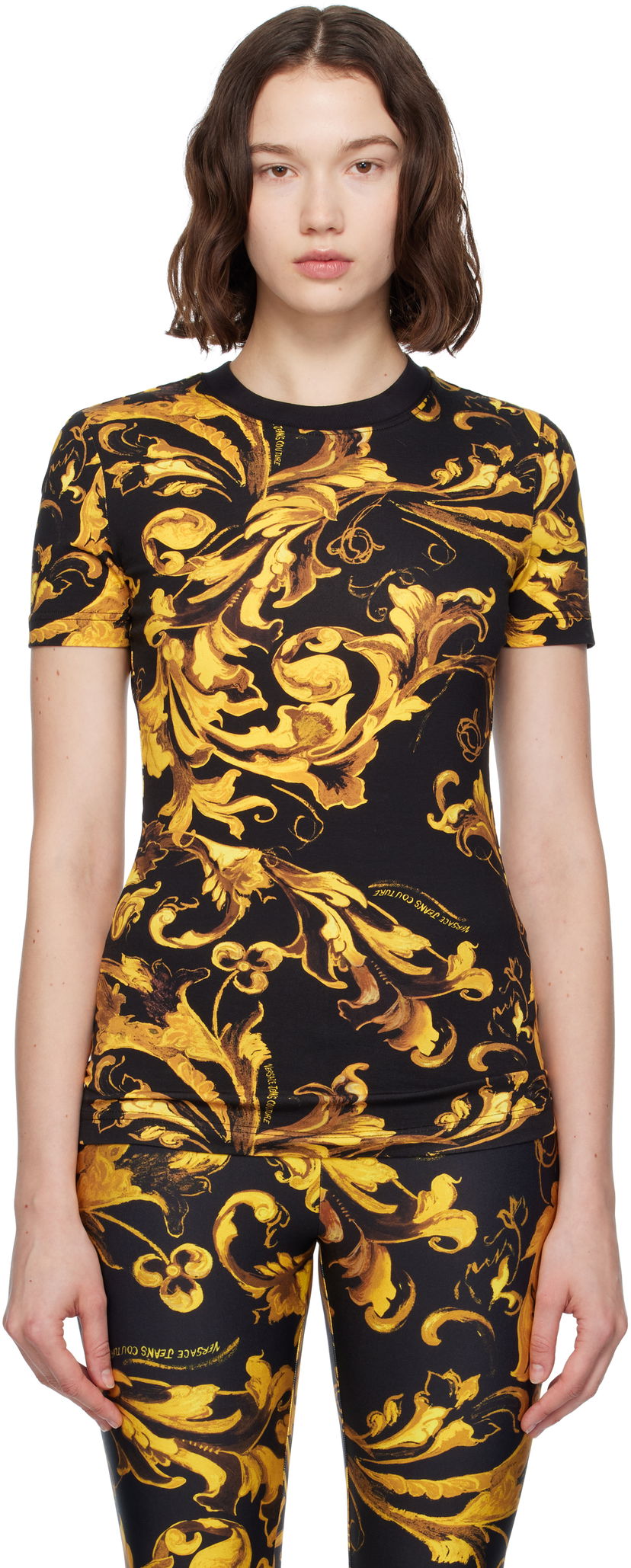 Majica kratkih rukava Versace Versace Jeans Couture Barocco Jersey T-shirt Crna | E79HAH608_EJS504