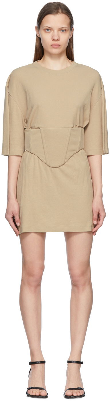 Haljina Dion Lee Cotton Mini Dress With Corset Bež | A9847S22