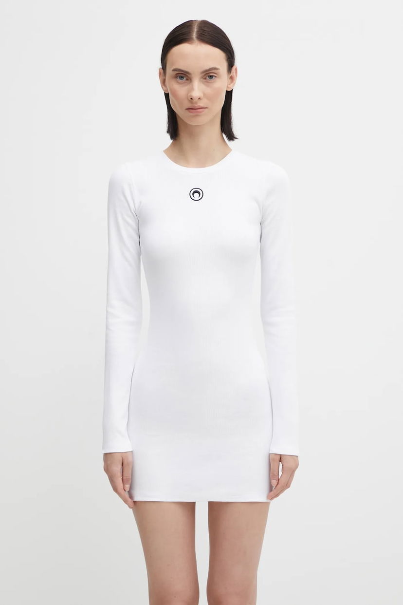 Haljina Marine Serre Marine Serre Moon Logo Ribbed Jersey Mini Dress Bijela | WDR267ACJER0011