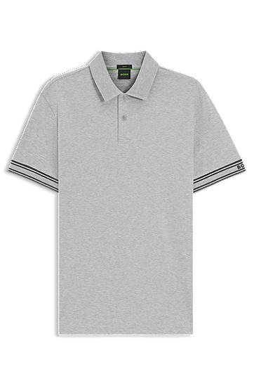 Polo majica BOSS Slim-Fit Polo Shirt with Striped Cuffs Siva | 50544448
