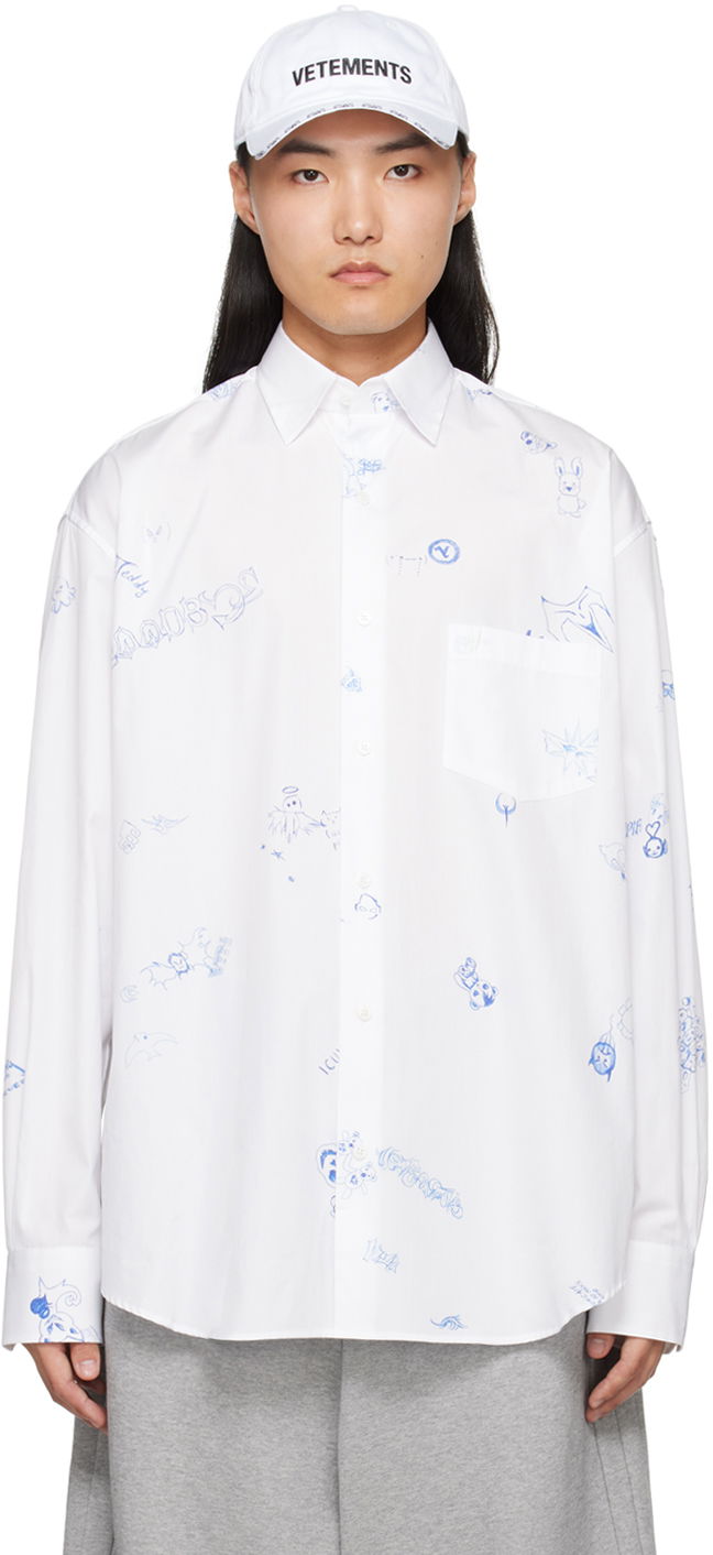 Košulja VETEMENTS Scribbled Shirt Bijela | UE64SH120W