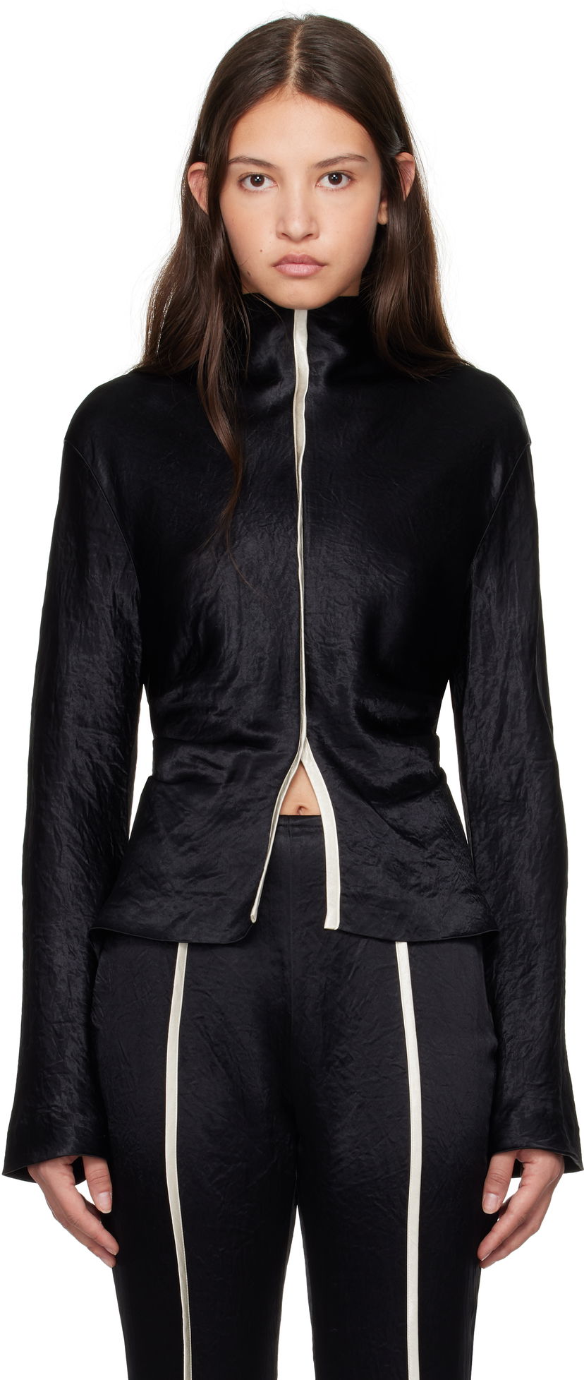 Majica kratkih rukava Nanushka Satin Turtleneck Top Crna | NW24FWSH33799