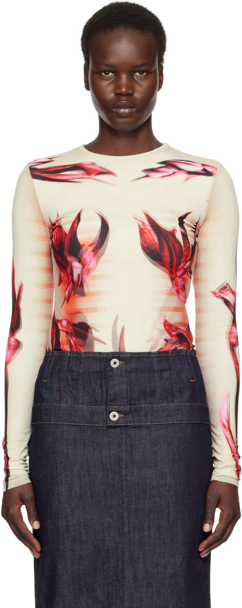 Majica kratkih rukava Jean Paul Gaultier Jean Paul Gaultier 'The Flower Body Morphing Marinière' Long Sleeve T-Shirt Bež | 25/33-F-TO264-T581-422030