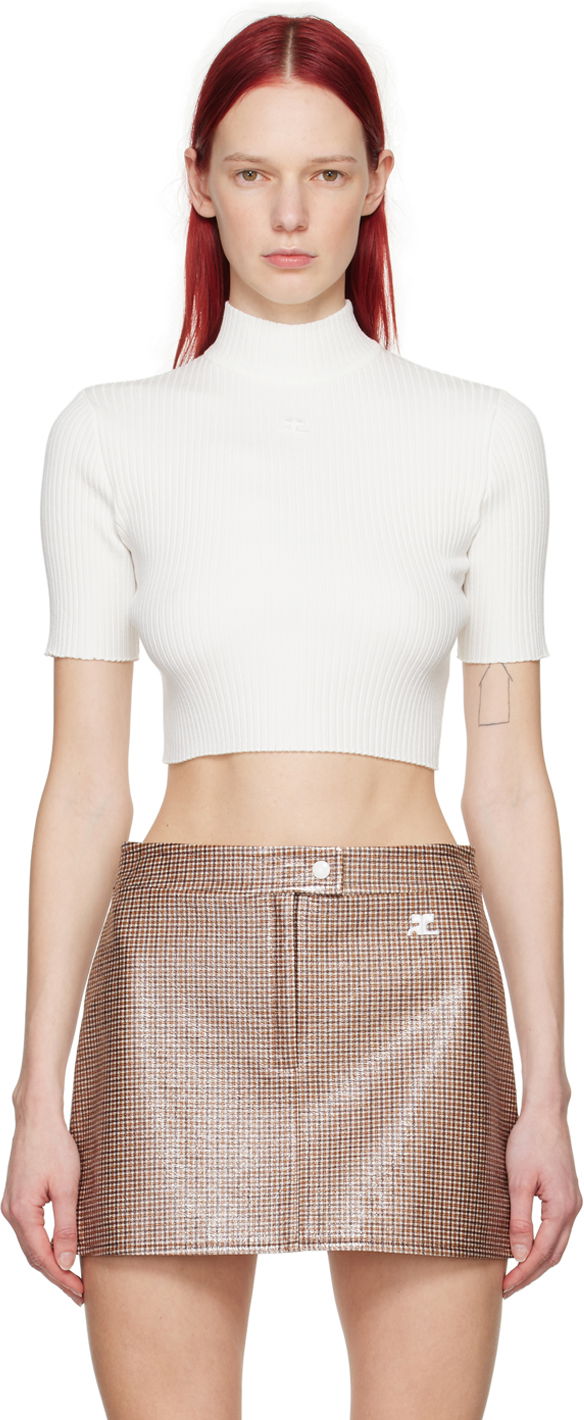 Crop top Courrèges Cropped Fitted T-Shirt Bijela | 124MPU135FI0001, 0