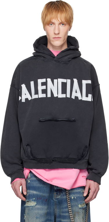 Dukserice Balenciaga Balenciaga Tape Type Ripped Pocket Hoodie Crna | 744441TRVK2, 0