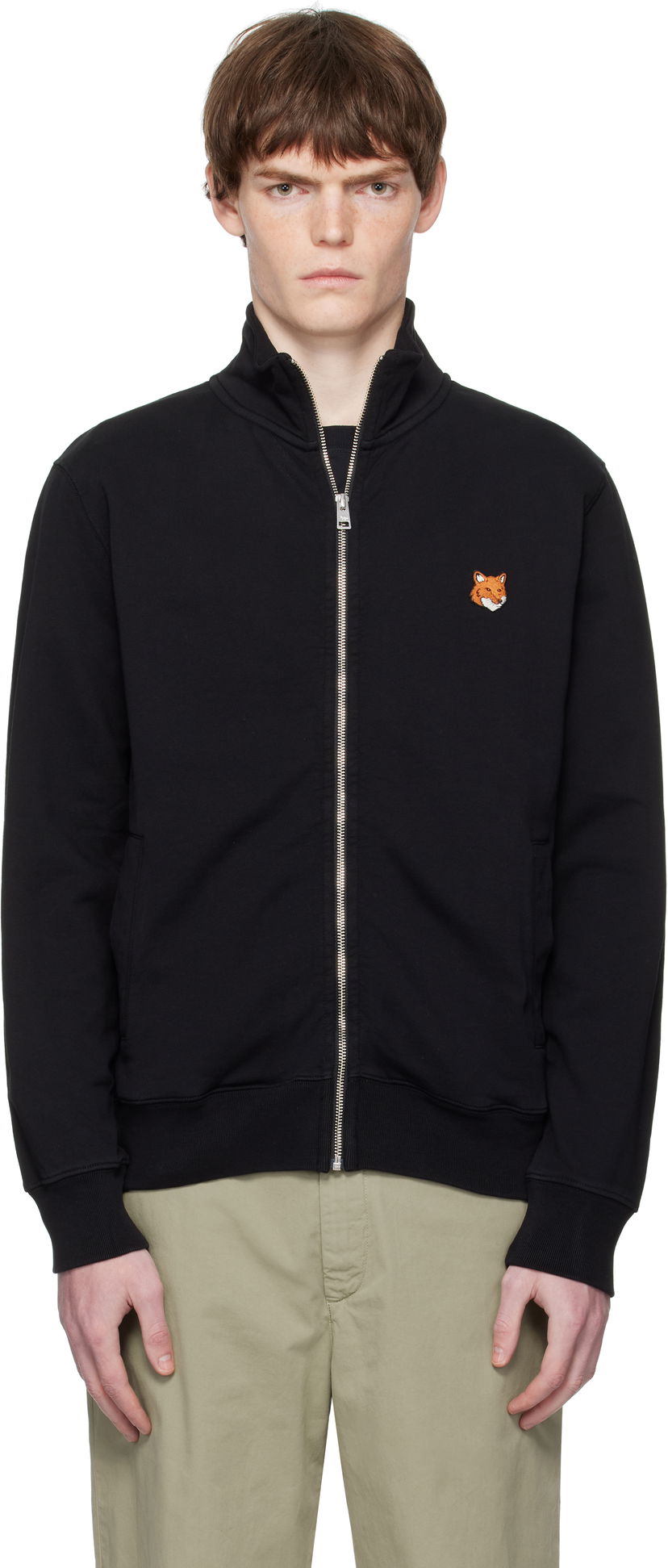 Dukserice MAISON KITSUNÉ Fox Head Patch Fullzip Regular Sweatshirt Crna | PM02134KM0340