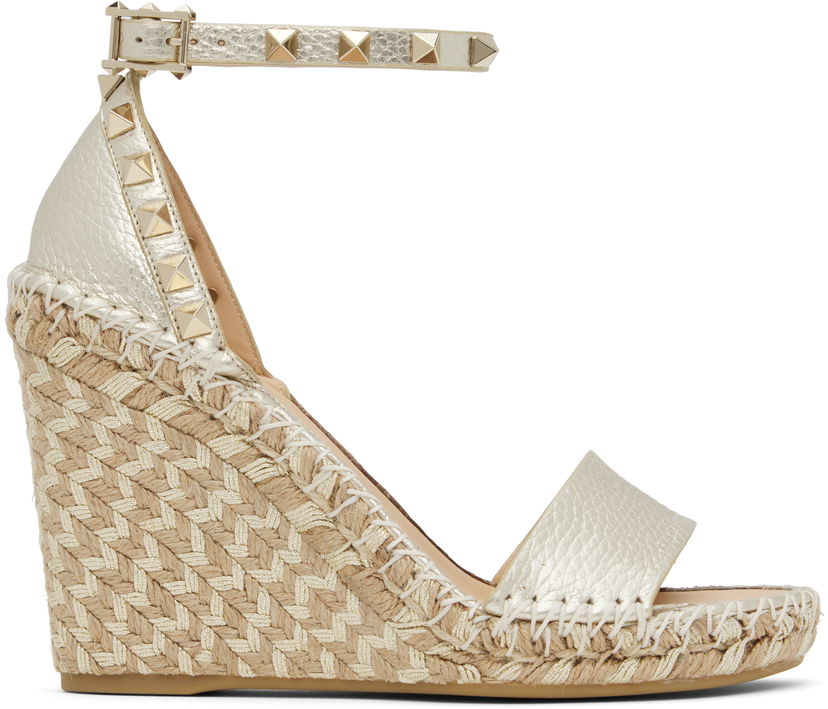 Dodaci Valentino Valentino Garavani Double Rockstud Grainy Calfskin Wedge Sandals Metalik | 6W2S0090MFA