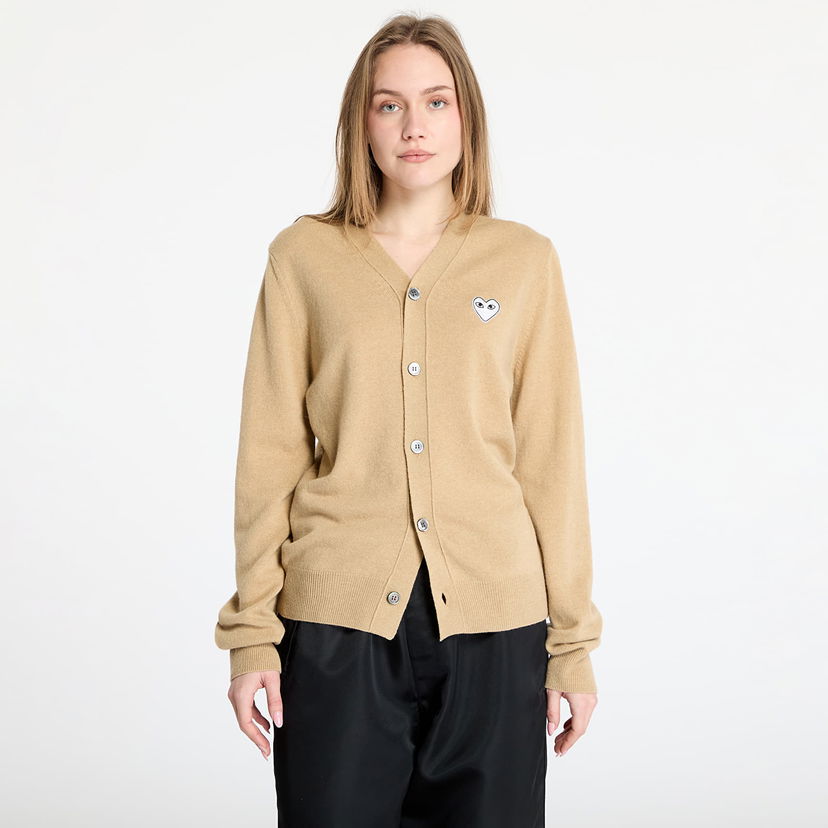 Džemper Comme des Garçons Play White Emblem V-Neck Cardigan Bež | AX-N066 LIGHT CAMEL