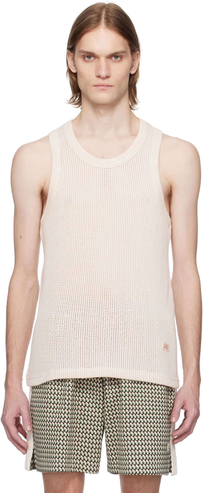 Majica bez rukava Wales Bonner Wales Bonner Groove Knit Tank Top Bež | MS25JE10-CO04-100 COTTON MESH