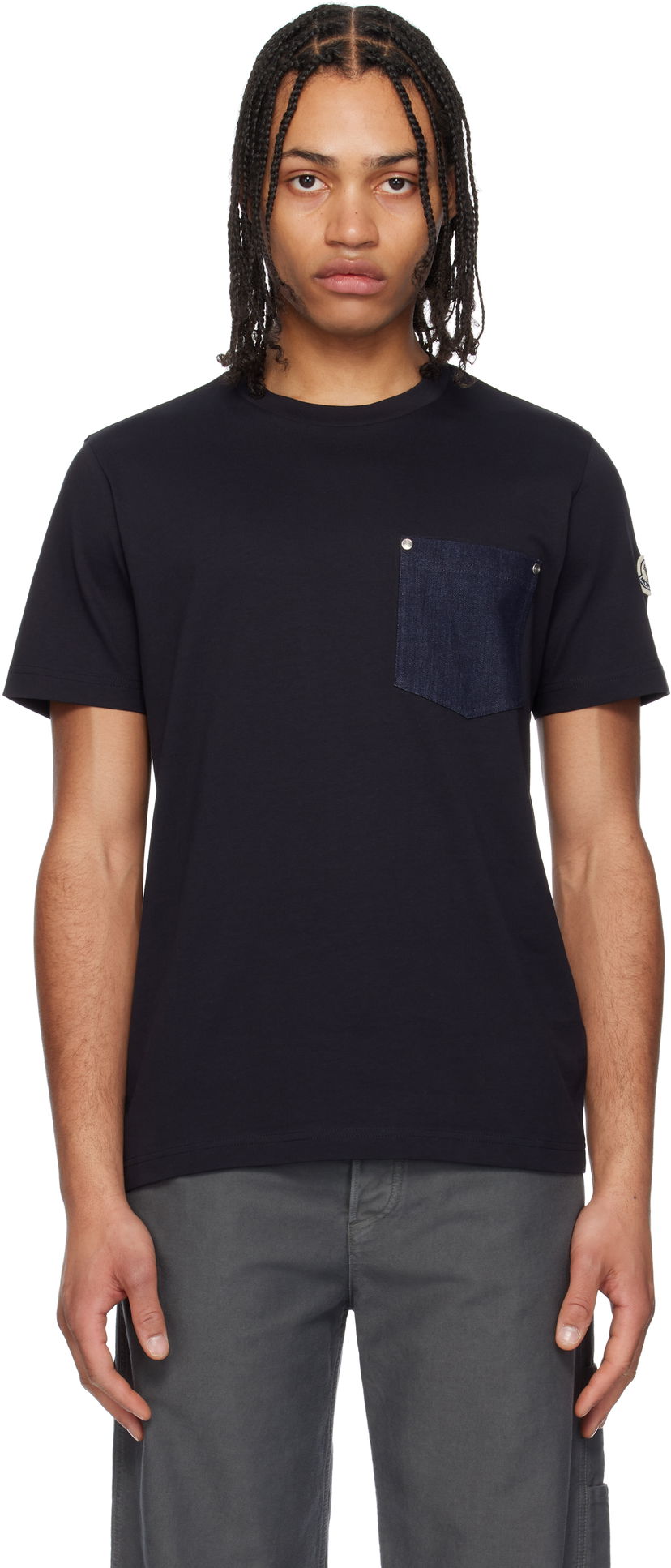 Majica kratkih rukava Moncler Moncler Cotton & Denim Pocket T-Shirt Tamnoplava | K10918C0003989AKK