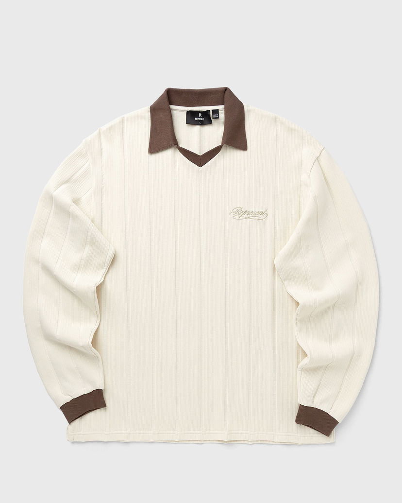 Polo majica Represent Clo Ribbed Long Sleeve Retro Football Polo Top Bež | MLM100277-30