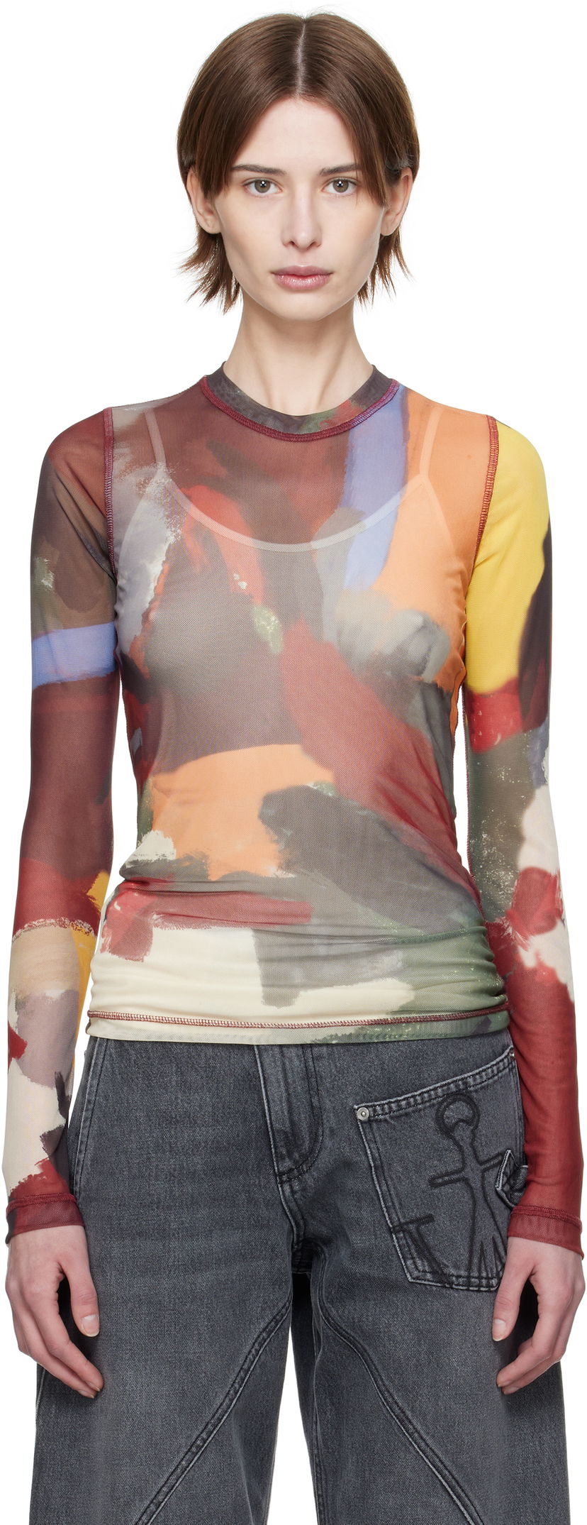 Majica kratkih rukava JW Anderson JW Anderson Abstract Print Sheer Long Sleeve T-Shirt Višebojno | JO0138-PG1723