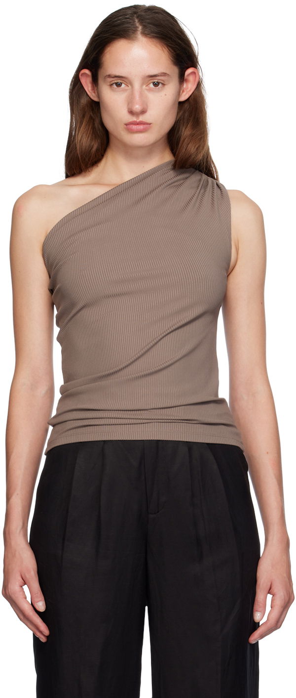 Majica bez rukava Anine Bing One Shoulder Slim Fit Top Smeđa | A-08-9271-BWN27