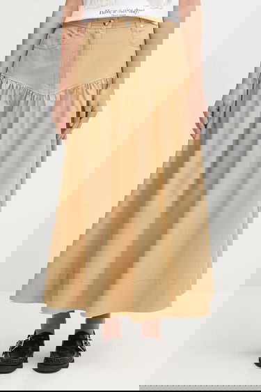 Suknja GANNI GANNI Classic Summer Suiting Maxi A-Line Skirt Bež | W0620, 0