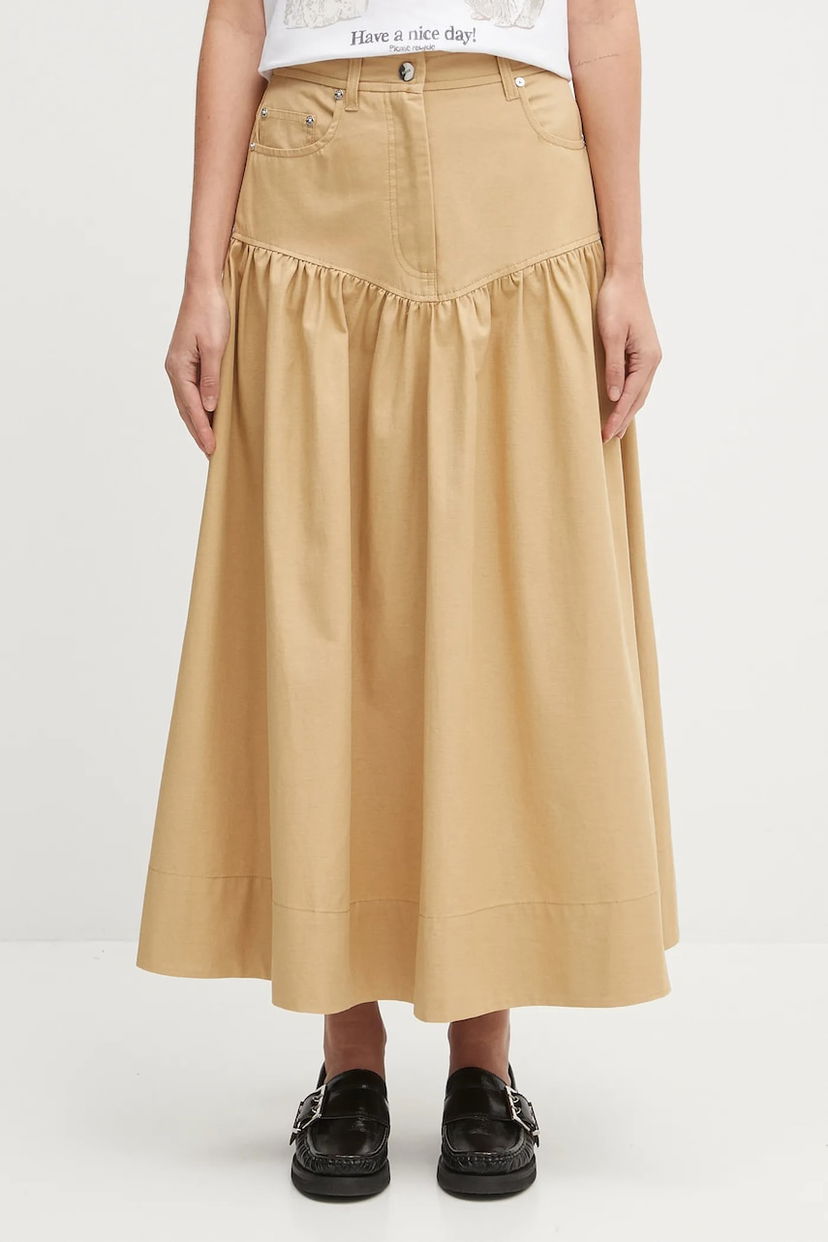 Suknja GANNI GANNI Classic Summer Suiting Maxi A-Line Skirt Bež | W0620