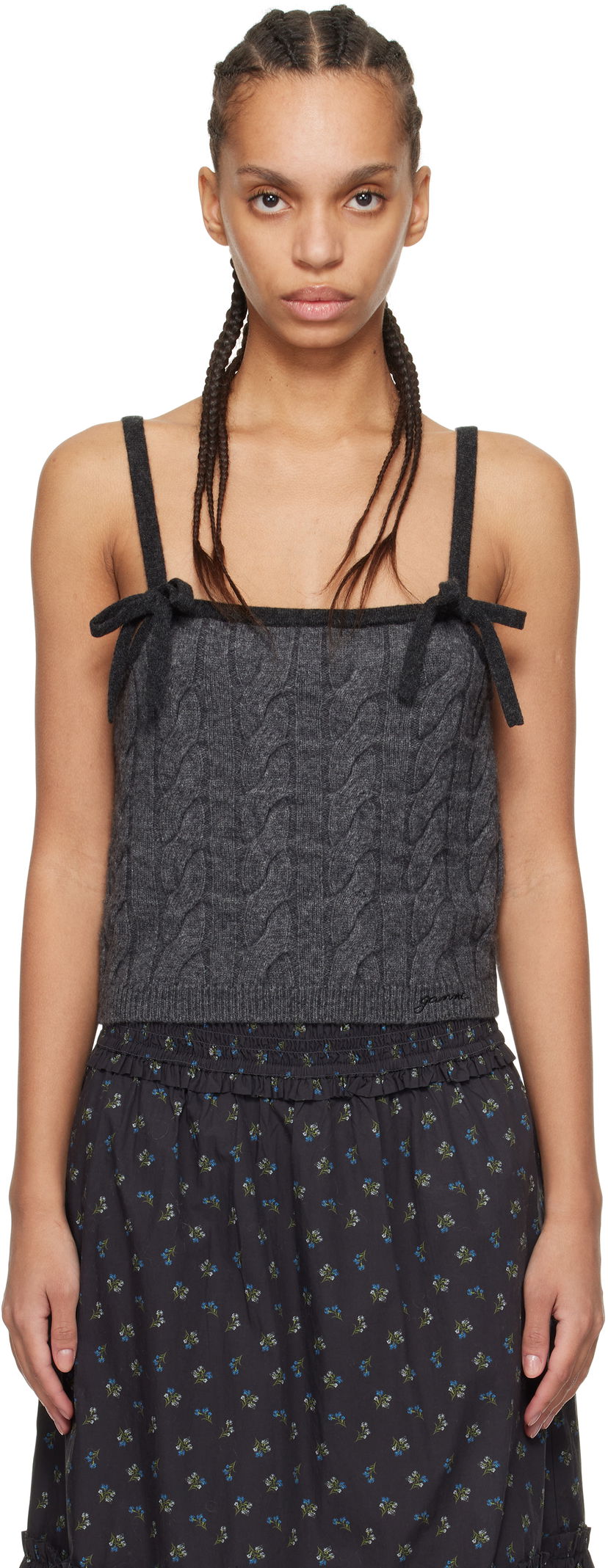 Majica bez rukava GANNI Gray Cashmere Mix Strap Tank Top Crna | K2417